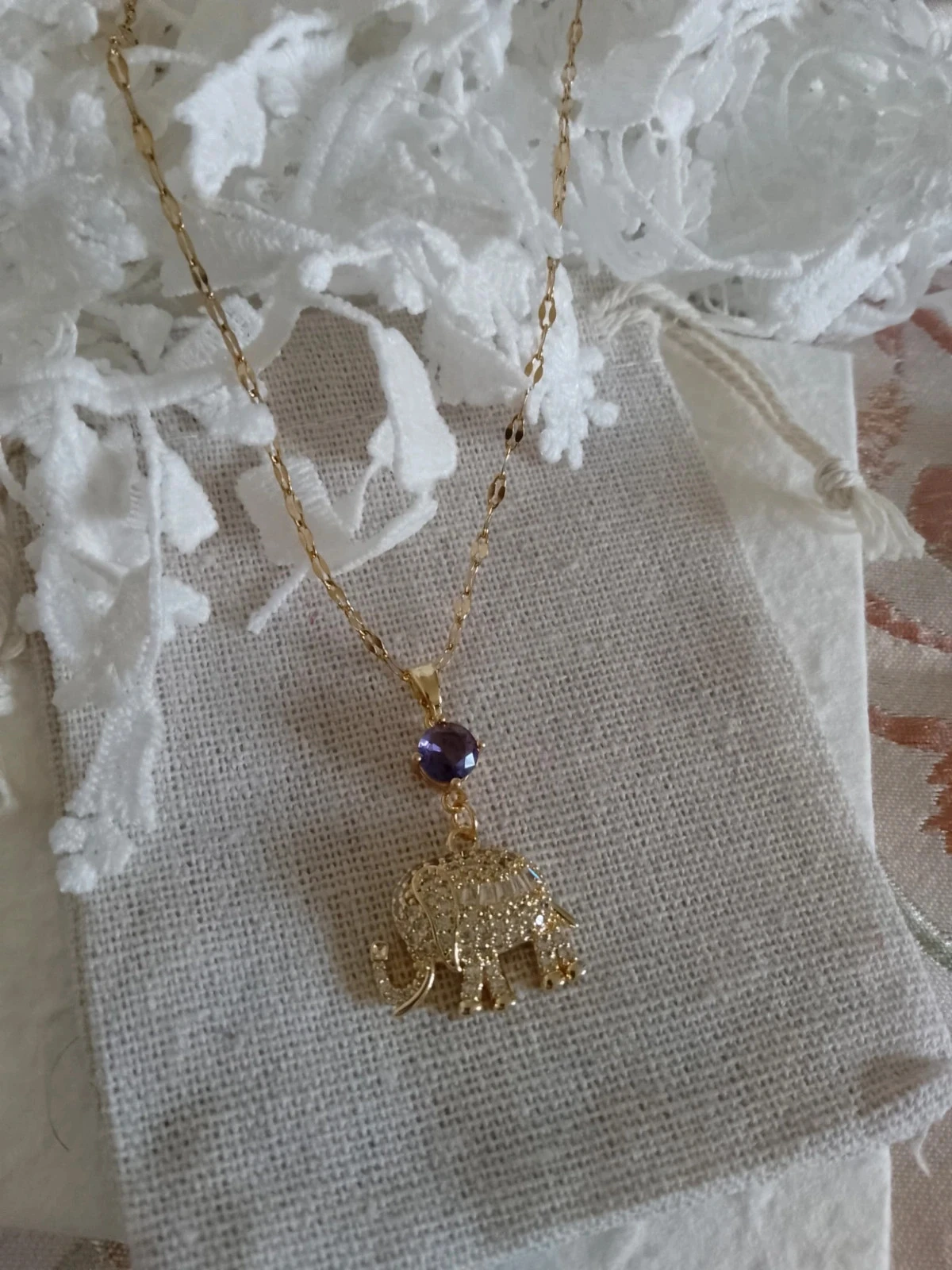 Golden elephant necklace with white eleircons – photo 2